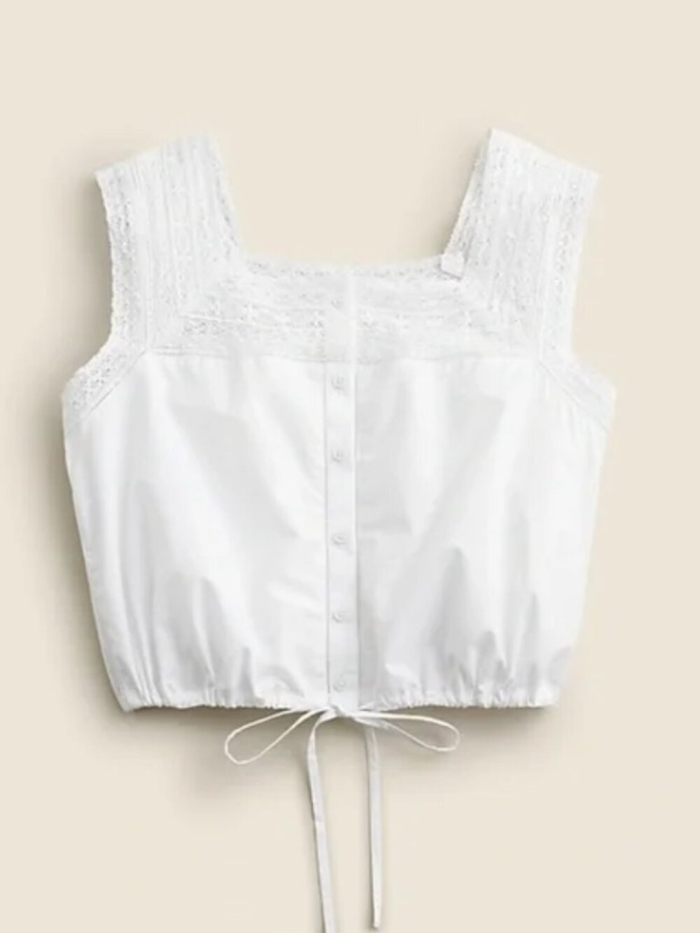 J. Crew White Lace-Trim Button Front Cropped Camisole